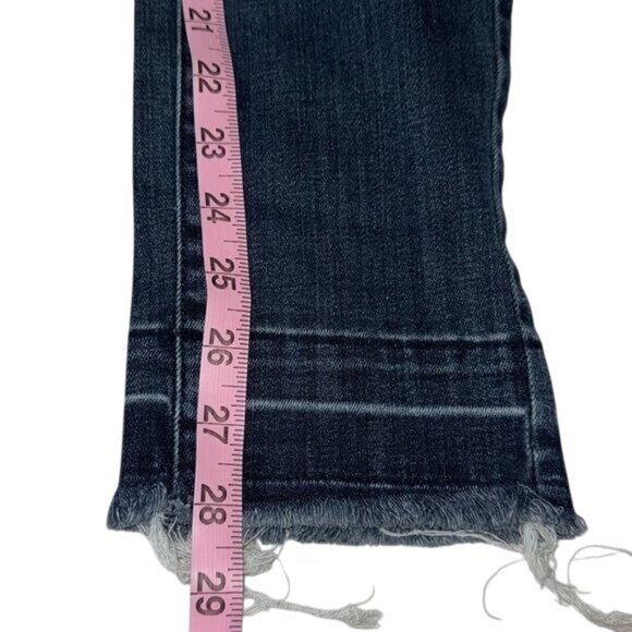 Mossimo Womens Mid-Rise Straight Jeans 00R Dark Wash Distressed Hem Cotton/Spand - Picture 11 of 11